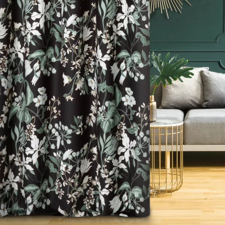 Tkanina zasłonowa, miękka, welwetowa, z cyfrowym nadrukiem z motywem polnych kwiatów