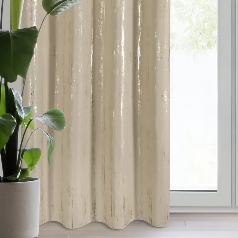 Zasłona beżowo, szampańska zdobiona błyszczącym nadrukiem 140x250 cm przelotka - LIBI