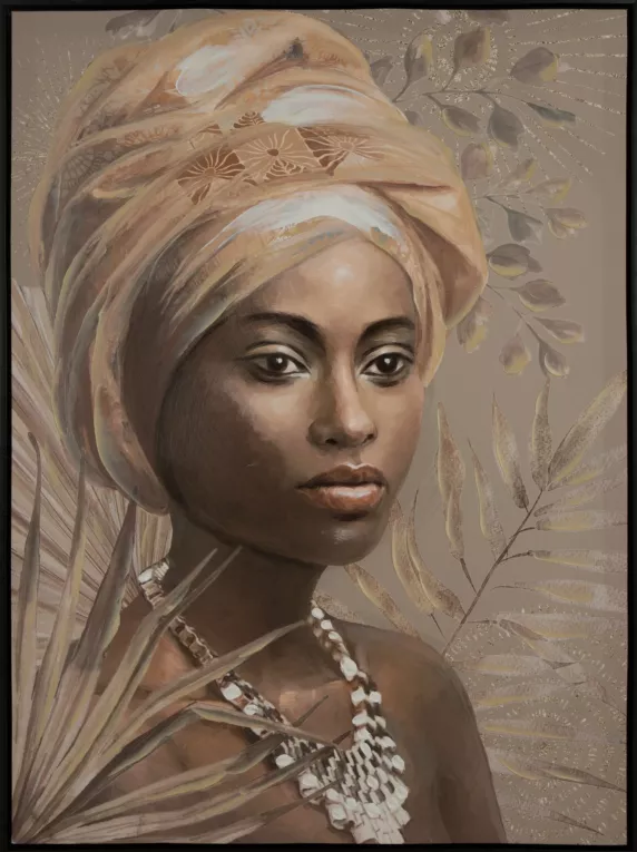 Obraz ETNO ręcznie malowany na płótnie egzotyczny portret kobiety w czarnej ramie