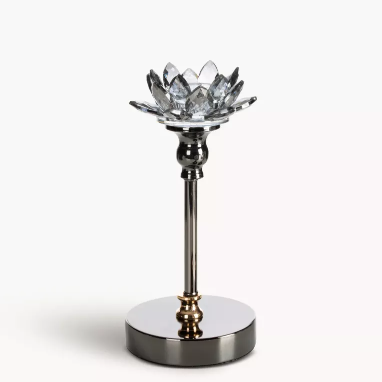 Świecznik dekoracyjny czarno, grafitowy o kształcie kwiatu lotosu rozmiar 12x24 cm DALIA