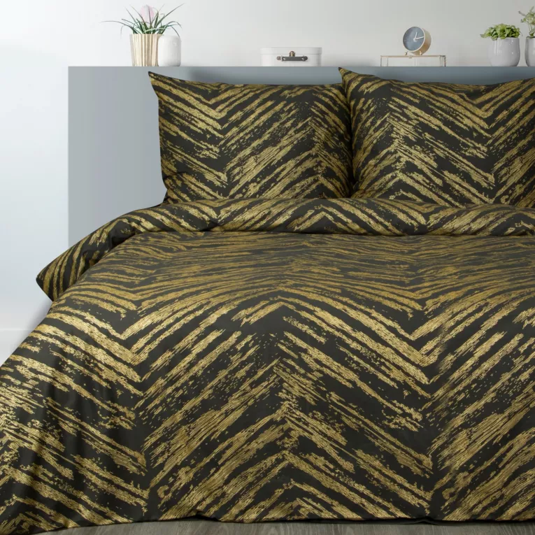 Pościel 160x200 cm bawełniana kolor czarny, złoty z metalicznym nadrukiem w eleganckim pudełku METALI 7