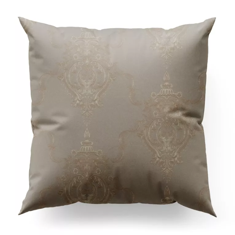 Poszewka szyta jasnobeżowa z eleganckiej tkaniny w duży ornamentowy wzór