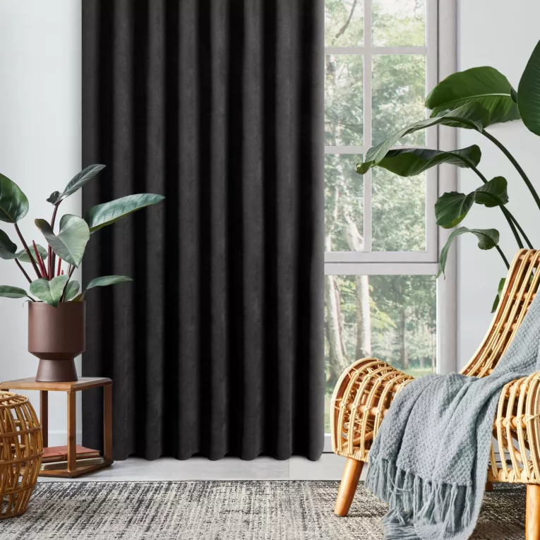 Zasłona czarna z tkaniny welurowej 220x240 cm szerokość po zmarszczeniu flex 1:1,5 Dora