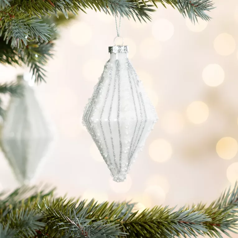 Szklana bombka ręcznie zdobiona wytłaczanym wzorem i drobnymi kryształkami