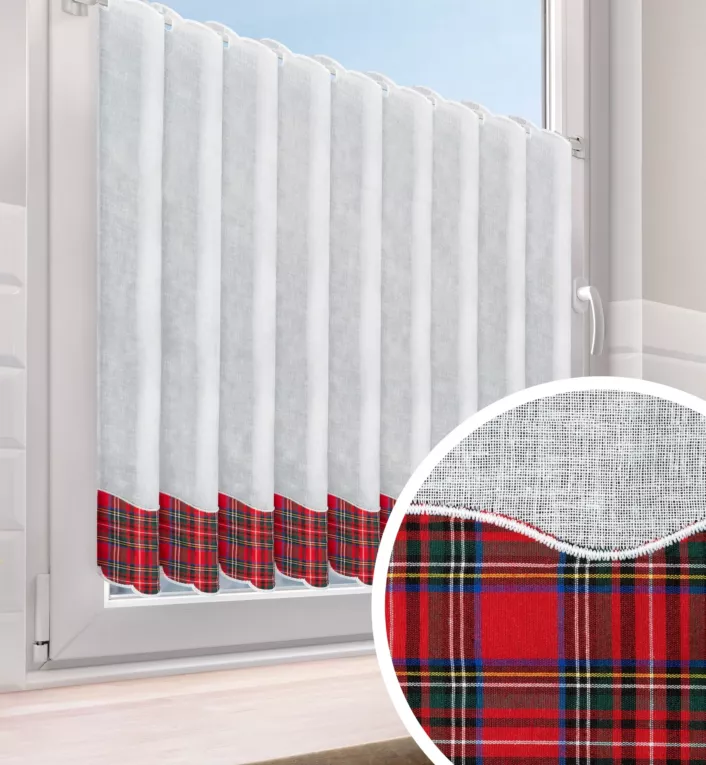 Tkanina firanowa zazdrostka, etamina z motywem świątecznej kraty