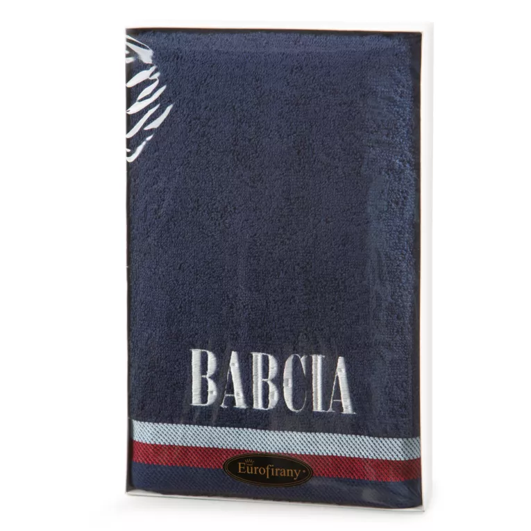 Zestaw upominkowy, ręcznik bawełniany 50x90 cm kolor granatowy z haftem BABCIA
