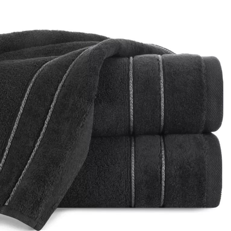 Ręcznik kąpielowy 50x90 cm bawełniany kolor czarny z kontrastującymi paseczkami 500 g/m2 SIBEL