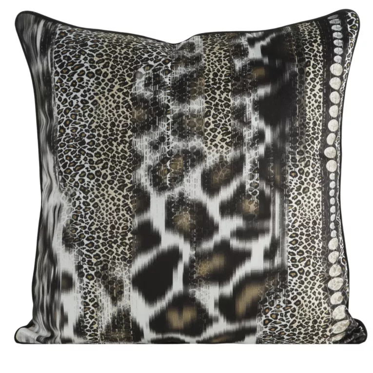 Poszewka na poduszkę 60x60 cm  welwetowa czarno, beżowa z designerskim nadrukiem i wypustką na brzegach EVA 22 A Eva Minge