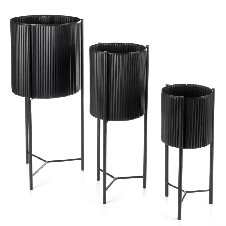 Komplet 3 szt metalowych osłonek na donicę na stojakach