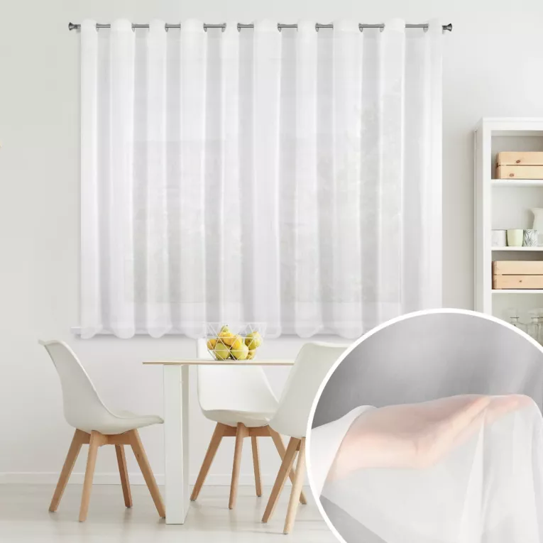 Firana biała z gładkiego matowego woalu 350x150 cm przelotka LUCY