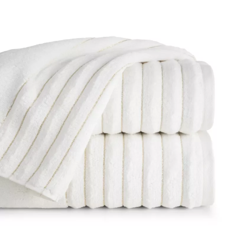 Ręcznik kąpielowy 70x140 cm kolor kremowy zdobiony prążkami z błyszczącej nici 500 g/m2 LUNARI