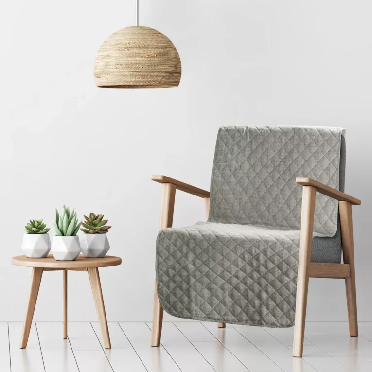 Narzuta ma fotel o strukturze lnu stalowa 70x160 cm pikowana metodą hot press LEN 1 Eurofirany Premium