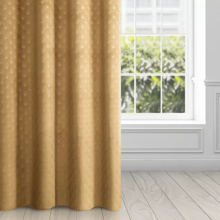 Zasłona musztardowa z wytłaczanego welwetu 140x250 cm przelotka - JULIA