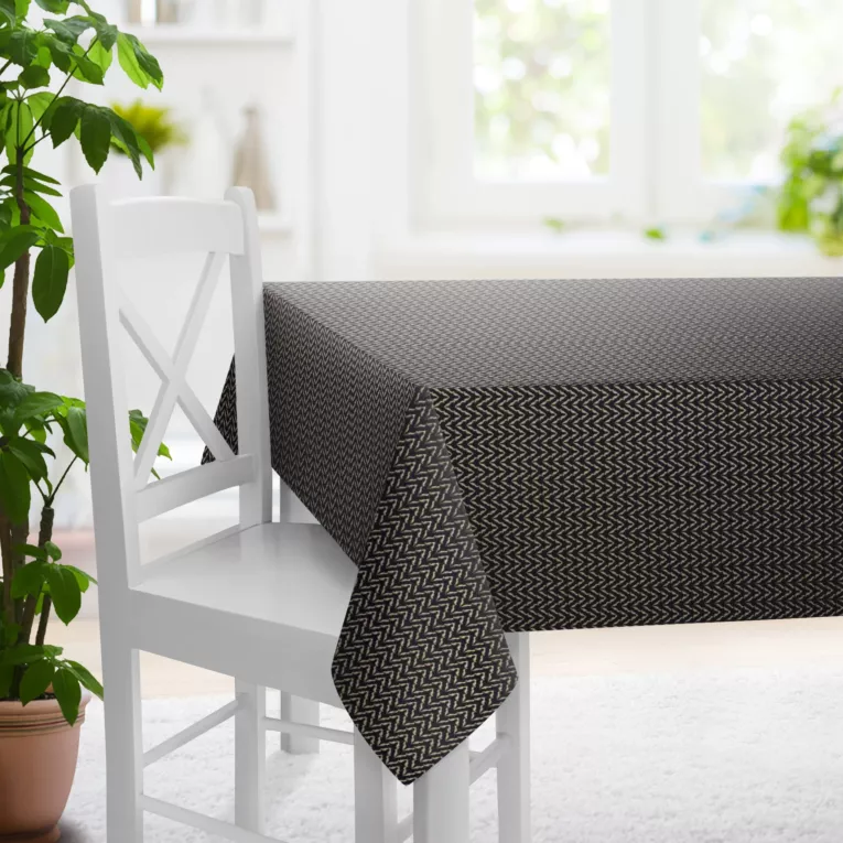 Obrus szyty SHELLA granatowo złoty nowoczesna tkanina z efektem 3D