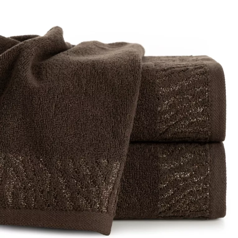 Ręcznik kąpielowy 70x140 cm bawełniany kolor brązowy z ozdobną błyszczącą bordiurą 500 g/m2 MARGO