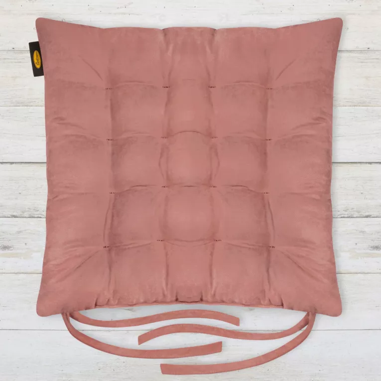 Poduszka na krzesło 40 x 40 x 6 cm  welurowa różowa z szesnastoma pikowaniami ADORE