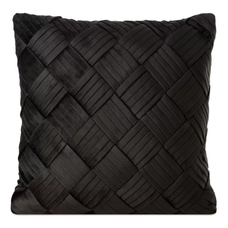 Poszewka na poduszkę 45x45 cm welwetowa, czarna z efektownym przeplataniem SONIA