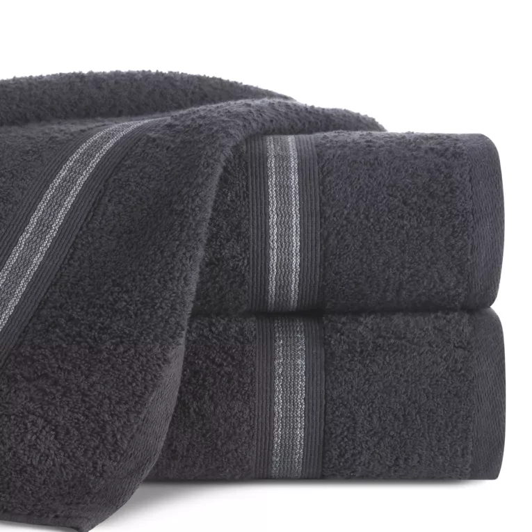 Ręcznik kąpielowy 70x140 cm bawełniany kolor czarny w kontrastujące pasy 500 g/m2 TRIS