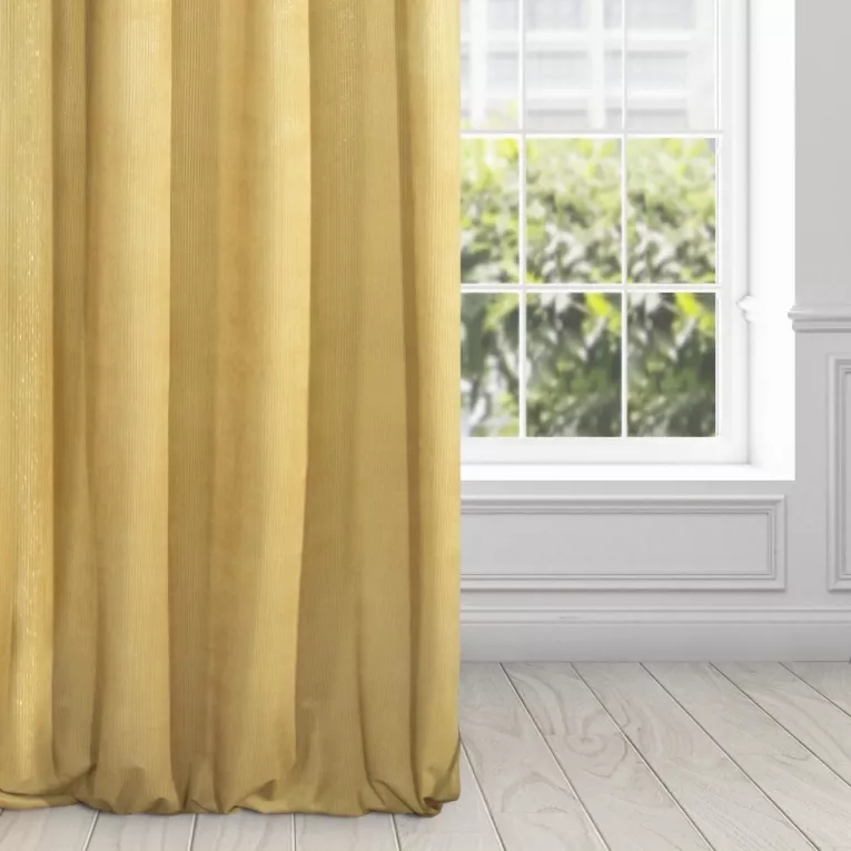 Zasłona welwetowa musztardowa z dodatkiem lśniącej nici 140x270 cm przelotka - CLARISA Diva Line