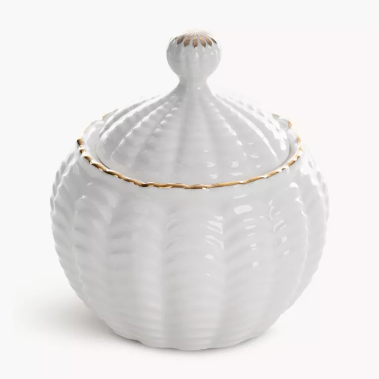 Pojemnik ceramiczny dekoracyjny kremowo-złoty z wypukłym wzorem średnica 10x11 cm GAIA