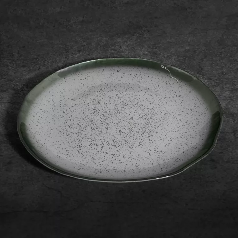 TERRA COLLECTION Patera MONTENEGRO ze szkła artystycznego z marmurowym wzorem i zielonym obrzeżem