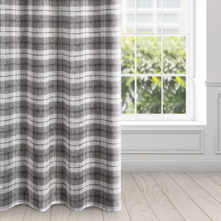 Zasłona szaro, biała w kratkę 140x250 cm przelotka - KELLI