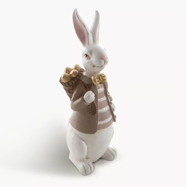 Wielkanocna figurka dekoracyjna zajączek w sweterku biało, beżowej kolorystyce