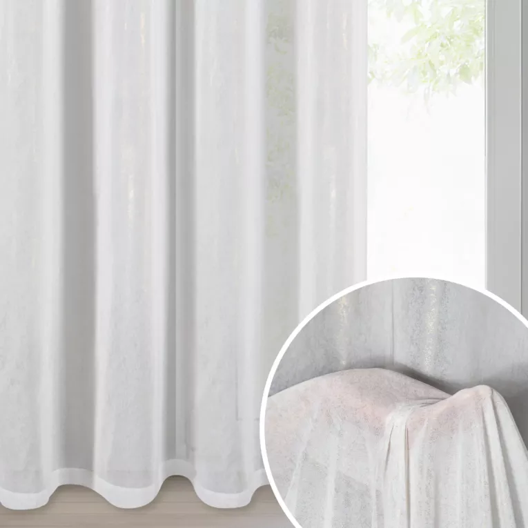 Firana biało, szampańska z szyfonu zdobiona szampańskim nadrukiem 140x250 cm przelotka MISSY