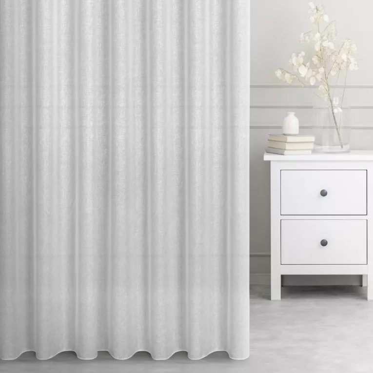 Firana szyta na taśmie 5 cm naturalna o luźnym lnianym splocie z błyszczącą nicią