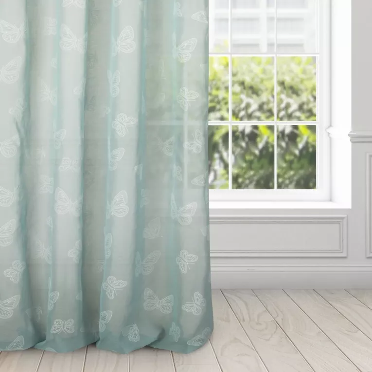 Dekoracja okienna ROWENA z etaminy, zdobiona nadrukiem trójwymiarowych motyli