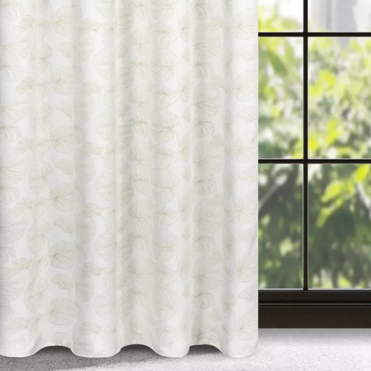 Zasłona biało, złota ze wzorem liści, zaciemniająca 140x300 cm taśma - MARIGOLD