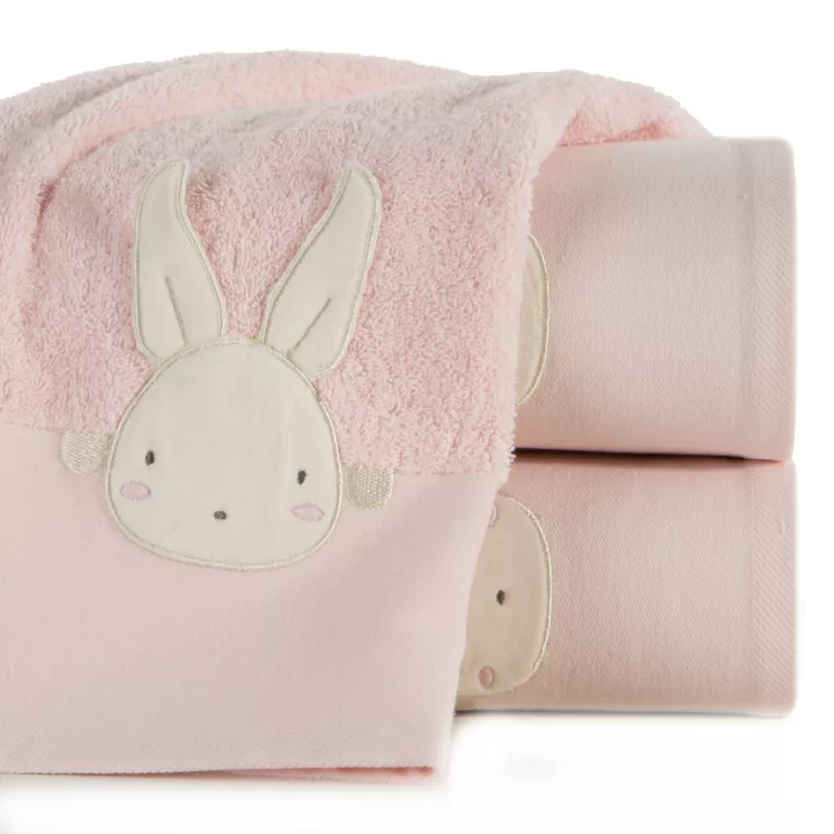 Ręcznik kąpielowy dziecięcy 50x90 cm bawełniany kolor różowy z haftem króliczka 480 g/m2 BABY 57