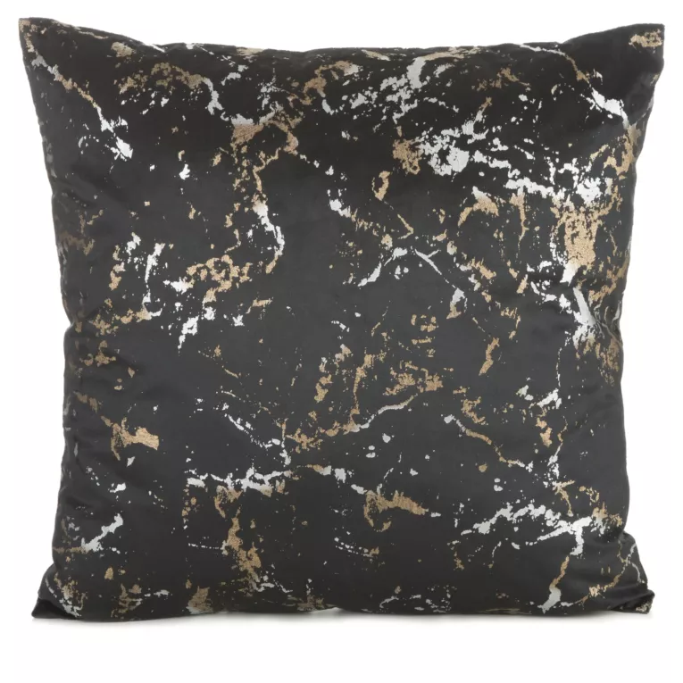 Poszewka na poduszkę 45x45 cm czarna z szenilowej tkaniny z wytłaczanym wzorem roślinnym DORI