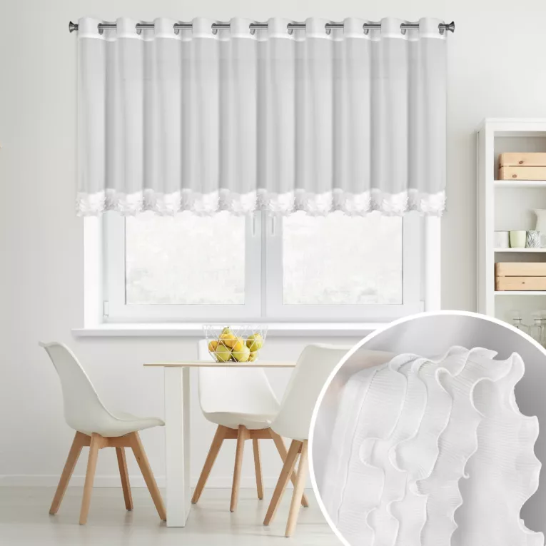 Firana biała z szyfonu zdobiona falbanką  200x70 cm przelotka - LUISA