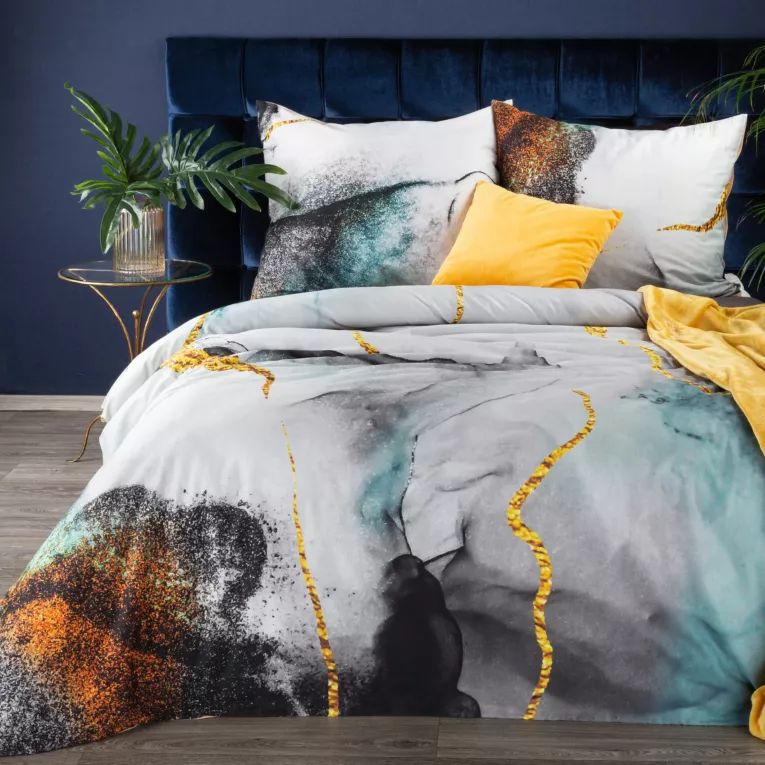 Ekskluzywna pościel 220x200 cm bawełniana kolor biały, stalowy w nowoczesnym stylu Reina Line