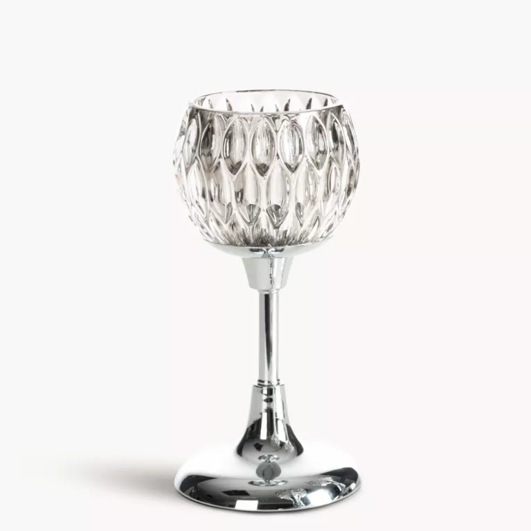 Świecznik dekoracyjny srebrno, grafitowy ze szlanym tłoczonym kielichem  rozmiar 11x22 cm SALMA