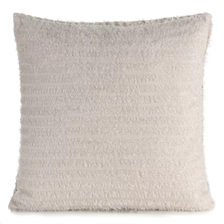 Poszewka na poduszkę 45x45 cm z tkaniny szyfonowej kolor beżowy zdobiona moherową nicią REINA Eva Minge