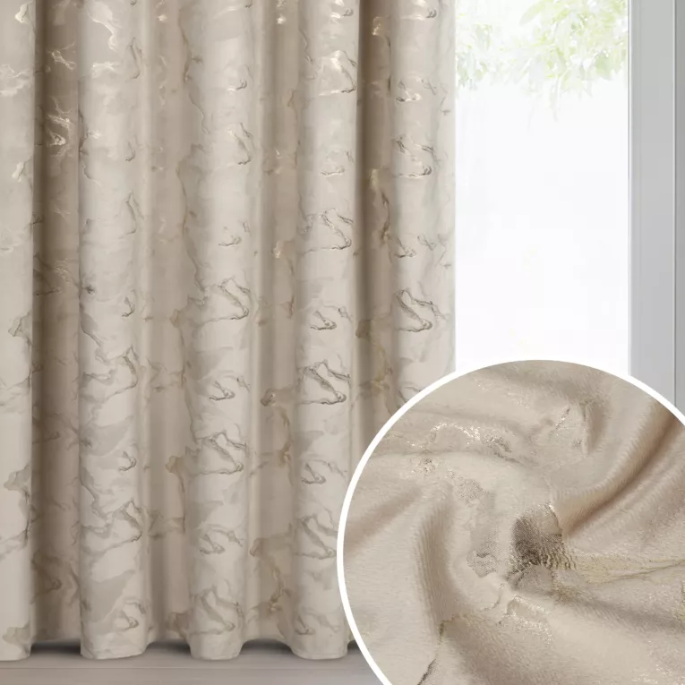 Zasłona beżowo, szampańska welwetowa zdobiona błyszczącym nadrukiem 140x270 cm taśma - RAJA