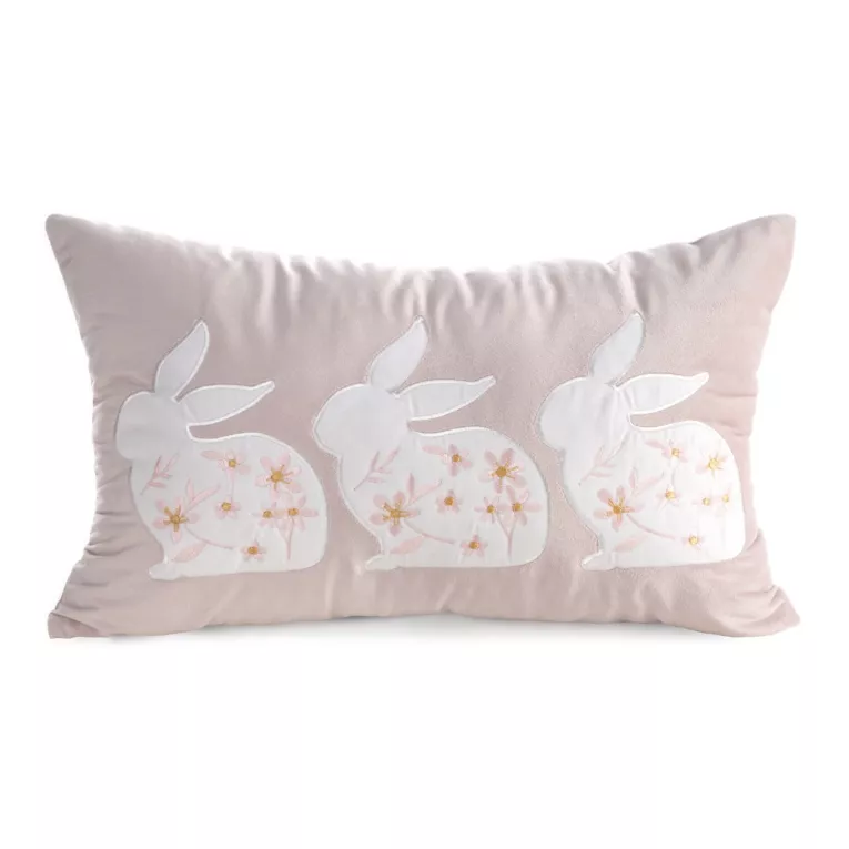 Wielkanocna poszewka na poduszkę 30x50 cm z aplikacja zajączka jasnoróżowo, biała WIOSNA 132