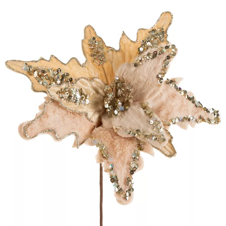 Świąteczny kwiat dekoracyjny z welwetu oraz przyjemnego futerka