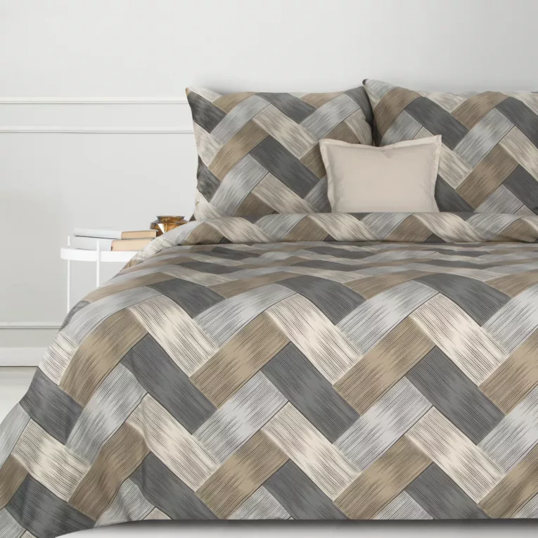 Pościel 220x200 cm bawełniana kolor beżowy, kremowy z wzorem geometrycznym SPRING 15