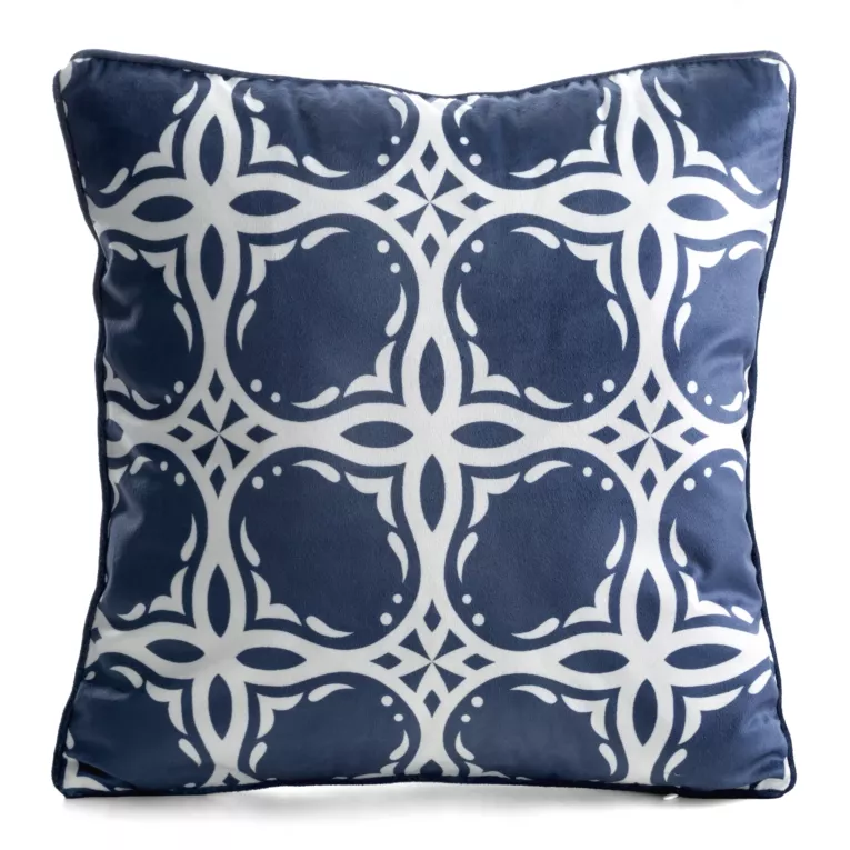 Poszewka na poduszkę 45x45 cm welwetowa granatowo, biała z geometrycznym nadrukiem VELVET 201