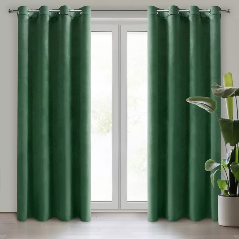 Komplet 2 szt. zasłon ciemnozielonych z welwetowej tkaniny 140x250 cm przelotki - DARLA
