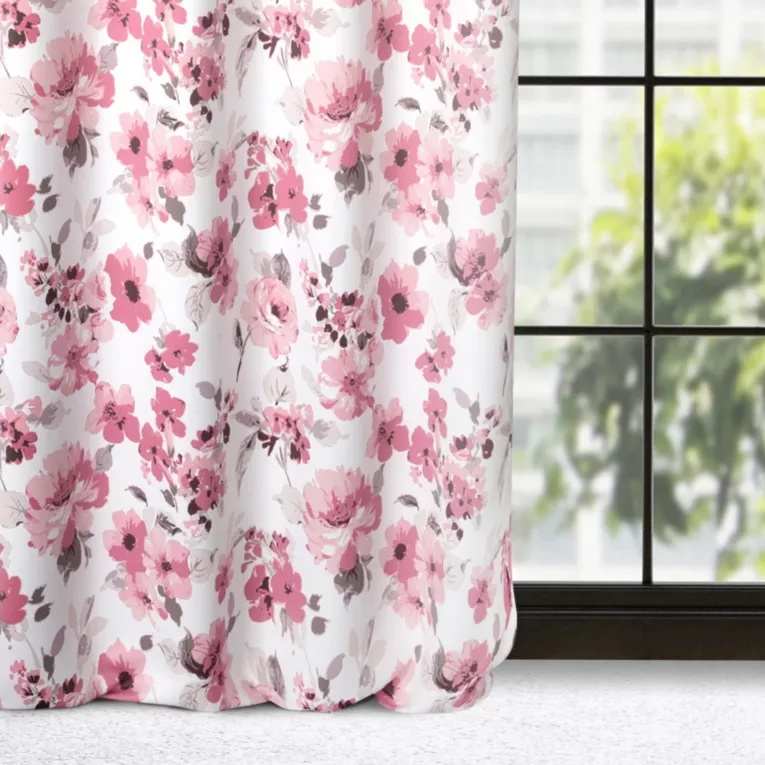 Zasłona biało, pudrowa w kwiaty, zaciemniająca 140x250 cm przelotka - CAREN