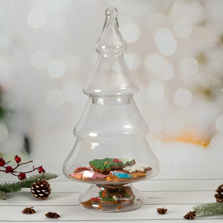 Szklany pojemnik LUCY w kształcie choinki do przechowywania słodkości