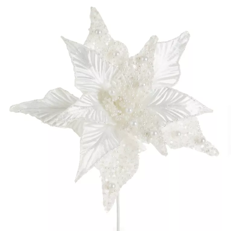 Świąteczny kwiat dekoracyjny z płatkami z wytłaczanego welwetu i koralikami