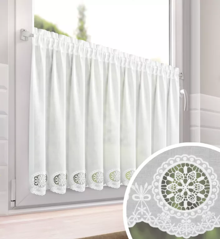 Zazdrostka biała z bawełny zdobiona ażurowym haftem 70x150 cm tunel - LILA