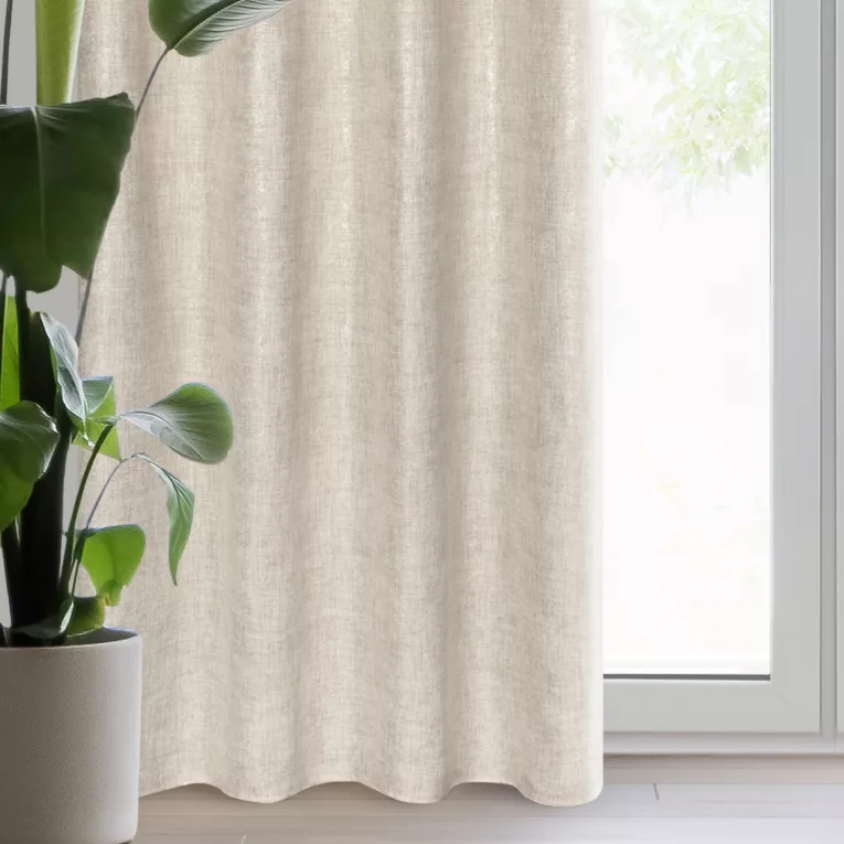 Zasłona beżowo, srebrna o płóciennym splocie ze złotym połyskiem 140x250 cm przelotka BLANKA