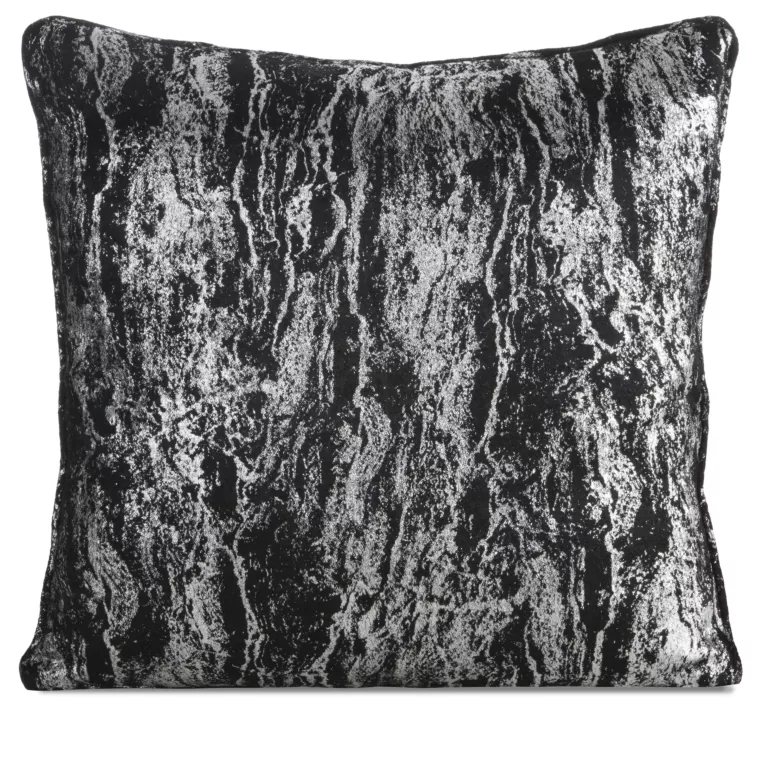 Poszewka na poduszkę 45x45 cm czarno, srebrna z przecieranym błyszczącym nadrukiem ELISE