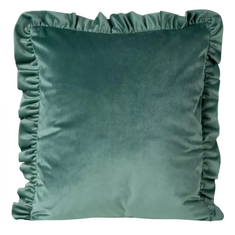 Poszewka na poduszkę 45x45 cm welwetowa, ciemnomiętowa zdobiona na brzegach falbanami VELVET 25 Eurofirany Premium